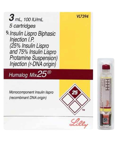 Humalog Mix 25 100IU/ml Cartridge - Diabetes Division Medicine by Eli Lilly and Company India Pvt Ltd